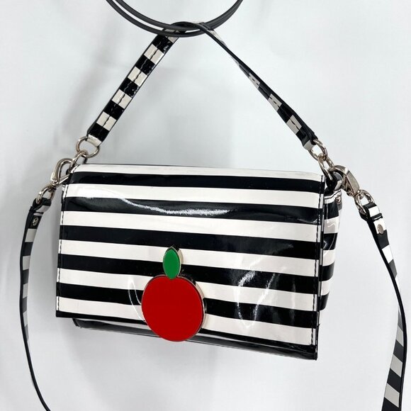 Kate Spade KSNY X Darcel Tobyn Big Apple‎ Crossbody Bag, Black Cream Striped - Picture 1 of 7